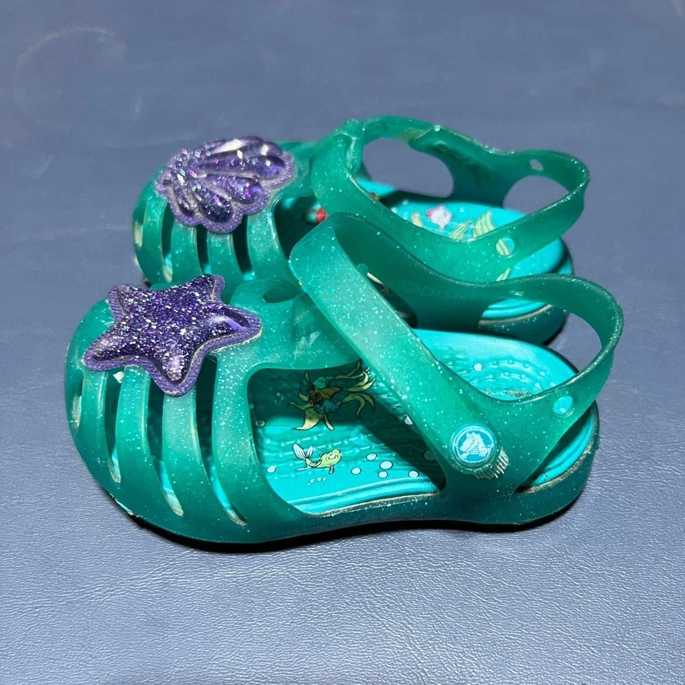 Crocs Disney The Little Mermaid Ariel Jelly Sandals Teal Glitter Baby Size C4